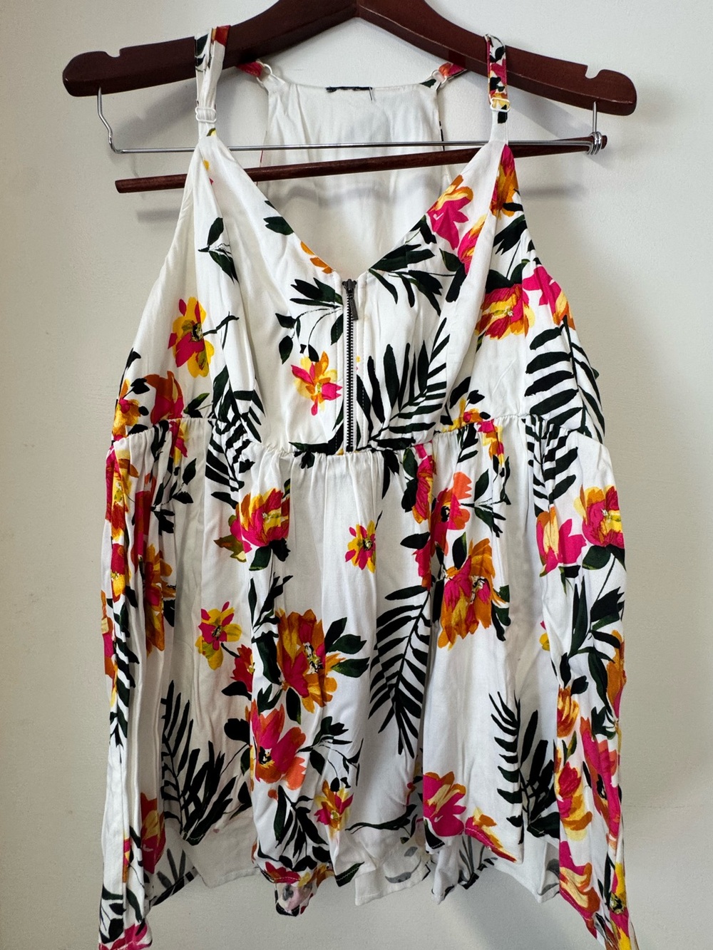 White Floral Spaghetti Strap top with Zip Front Torrid